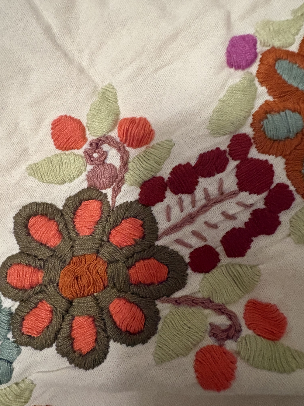 MEXICANA White Cotton Top with Multicolor Floral HAND Embroidery - Picture 8 of 16